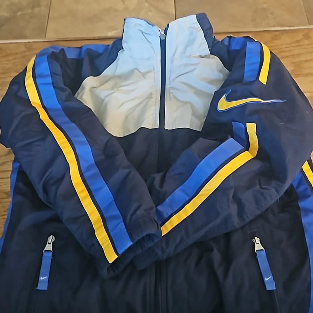 VTG Nike Coat Reversible Jacket Blue Gray Yellow Winter Outdoor Boys 14-16